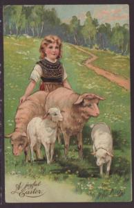 A Joyful Easter,Girl,Sheep Postcard 