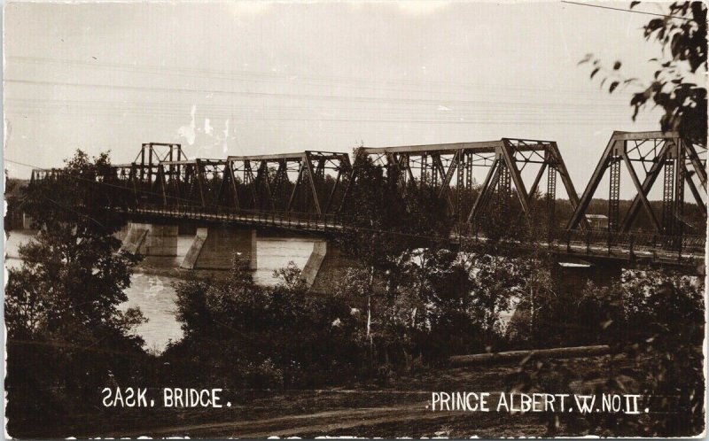 Bridge Prince Albert Saskatchewan SK Unused Waterworth Series RPPC Postcard G16