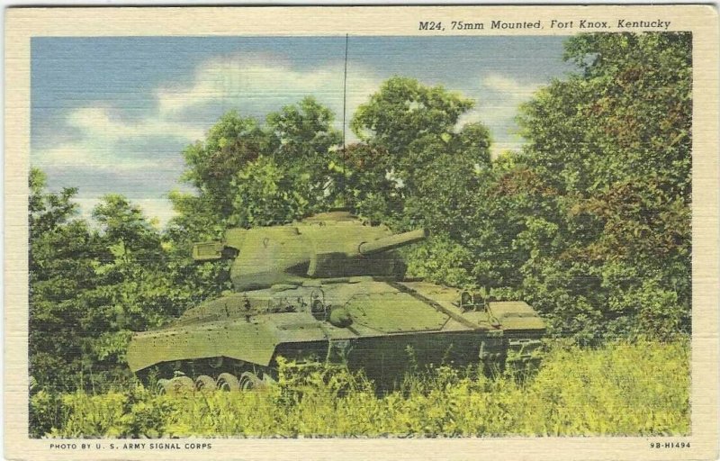Vintage Postcard, M24 Chaffee 75 mm mounted, Fort Knox, Kentucky