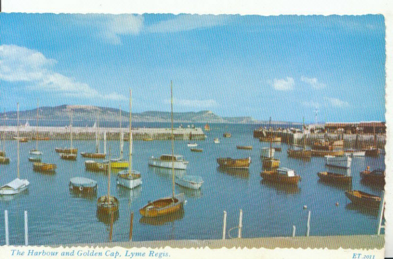 Dorset Postcard - The Harbour and Golden Cap - Lyme Regis - Ref 18705A