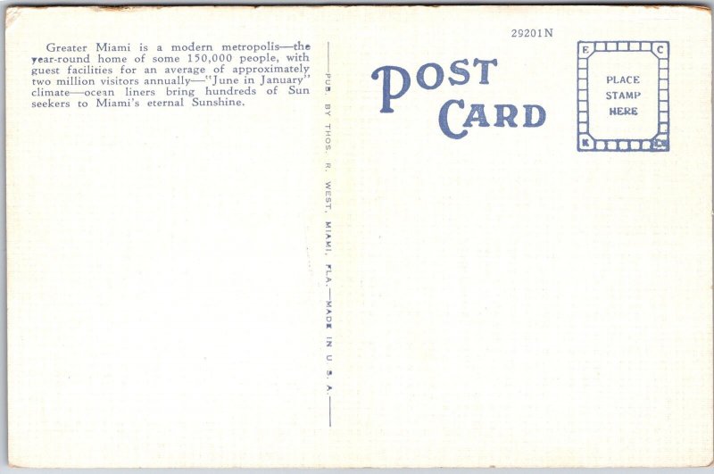 Miami Florida FL, The Busy Port, Modern Metropolis, Harbor, Vintage Postcard