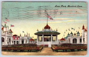 1908 LUNA PARK HARTFORD CONNECTICUT CT ANTIQUE POSTCARD AMERICAN FLAGS