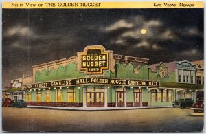 VINTAGE POSTCARD 1940s NIGHT VIEW OF THE GOLDEN NUGGET GAMBLING HALL LAS VEGAS