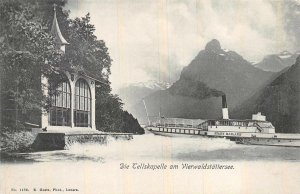 DIE TELLSKAPELLE AM VIERWALDSTATTERSEE SWITZERLAND SHIP POSTCARD (c. 1900)