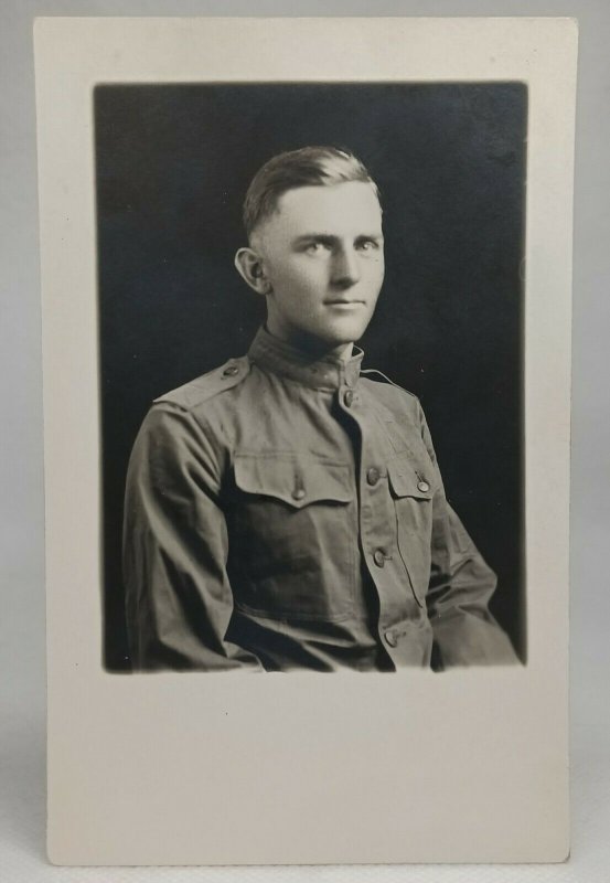 RPPC World War 1 Soldier Posing In Camp Funston Kansas AZO