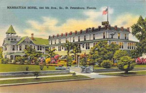 Manhattan Hotel St Petersburg Florida 1940s linen postcard