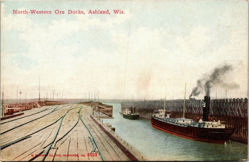 Postcard WIS Ashland North-Western Ore Docks - Publ. E.C. Kropp No. 8003 1910 A7