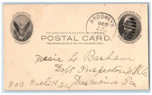 Brooklyn PA Des Moines IA Postal Card Letter to Mrs Basham 1906 Antique Posted