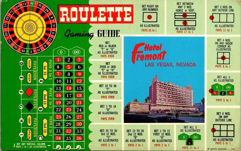 Fremont Hotel Las Vegas Nevada Roulette Guide Chrome Cancel WOB Postcard 