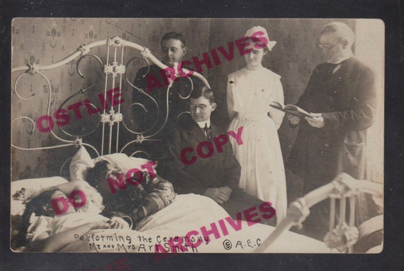 Hillsdale MI RPPC 1912 ART SMITH Pilot ELOPEMENT CRASH Airplane HOSPITAL WEDDING