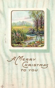 Vintage Postcard 1911 Merry Christmas To You Stream Trees Plants Nature Greeting