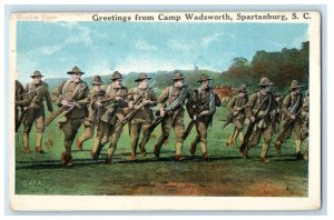 Greetings From Camp Wadsworth Spartanburg SC, Soldiers Double Time Postcard