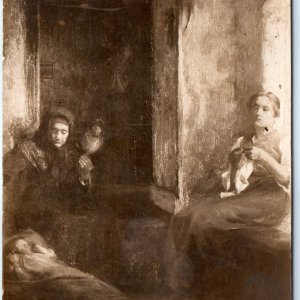 1905 Salon Saubes Autour du Berceau RPPC Interieur Bearnais NPG Art Photo A163