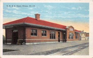 J60/ Ottawa Illinois Postcard c1930s CB&Q Railroad Depot  329