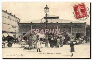 Cognac - La Place du Marche Old Postcard TOP