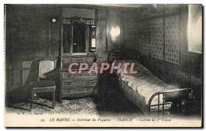 Old Postcard Boat Le Havre Ship Interior of France first class cabin