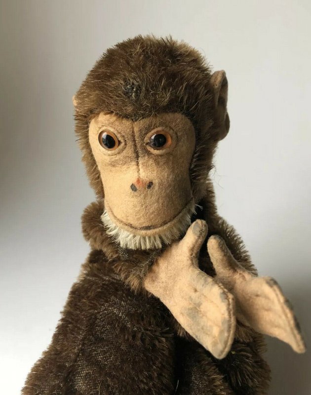 Early Steiff Jocko The Monkey Mohair Hand Puppet w/ Glass Eyes 1920s Antique