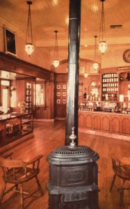 Old Wood Burning Stove & Hanging Chandeliers Upjohns Drugstore Vintage Postcard