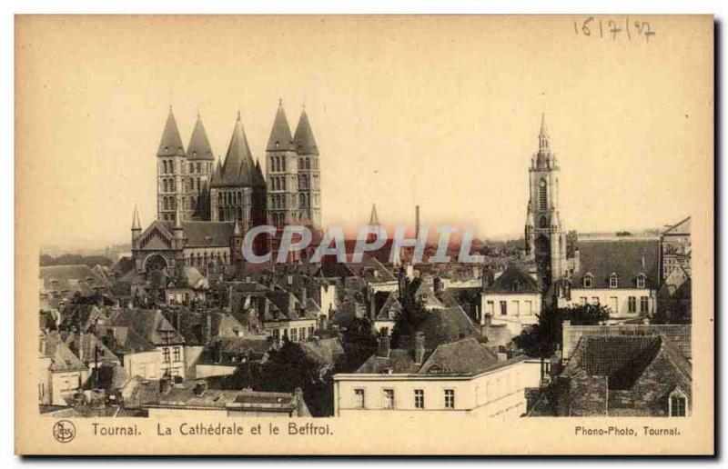 Old Postcard Belgium Tournai Cathedral and belfry