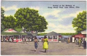 Lake Milton OH Midway View Craig Beach Park Popcorn Stand Vintage Postcard