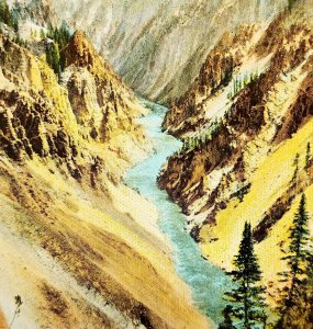 Grand Canyon Yellowstone National Park Postcard Great Falls c1920s Wyoming DWS5D