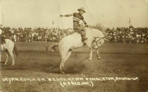 Pendleton, Oregon, Round Up, Bryan Roach on Desolation, Rodeo (1910s) RPPC