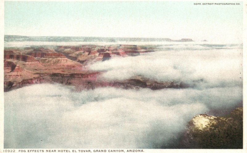 Vintage Postcard 1920's Fog Effects near Hotel El Tovar, Grand Canyon, Arizona