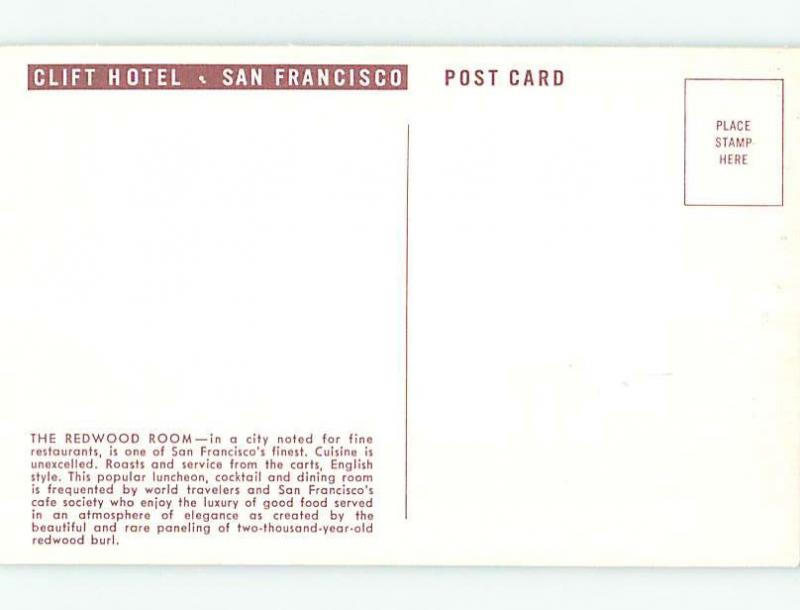 Unused Pre-1980 CLIFT HOTEL RESTAURANT San Francisco California CA M8846