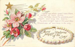 c1908 Embossed Postcard Nash Gem Series No.1 June Birthday Pearls & Roses