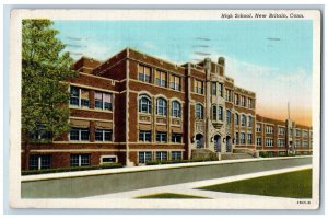 New Britain Connecticut Postcard High School Exterior View 1942 Vintage Antique