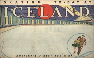 New York City Iceland Ice Skating Rink 8th Ave Linen Postcard RARE VERSION!