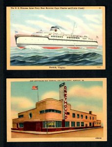 #604 Norfolk, Va. S.S. Princess Anne Ferry Boat, Greyhound Bus Terminal, Unused