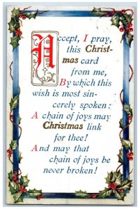 Lansing Michigan MI Postcard Christmas Message Holly Berries Embossed 1912