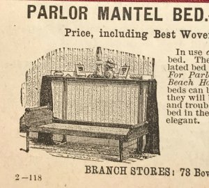 1884 Victorian Original Print Ad Parlor Mantel Bed Hermon W. Ladd Boston 2V1-27 