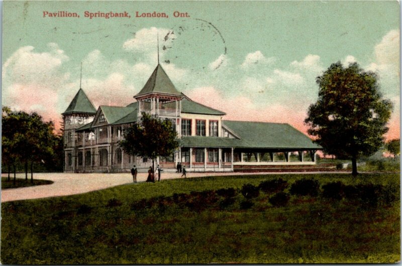 Postcard ON Springbank Pavilion People Walking Publ. Red Star News Co. 1911 K62