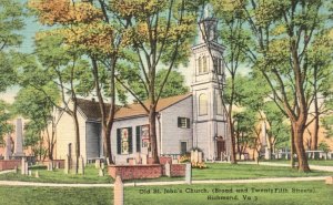 Vintage Postcard 1930's Old St. John's Church Richmond Broad & 25th Virginia VA