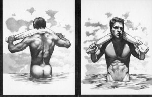 Pair DAVID Front & Rear Drawing Postcards 1980 George Stravrinos Americard N.Y.C