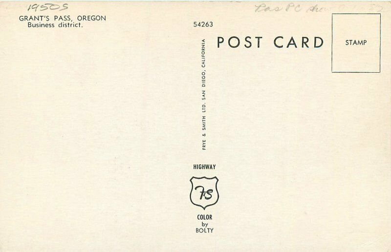Autos Business District Grants Pass Oregon 1950s Postcard Frye Smith 7234