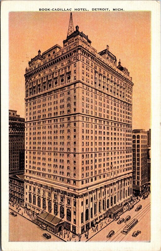 Vtg Detroit Michigan MI Book Cadillac Hotel 1930s Old Linen View Postcard 