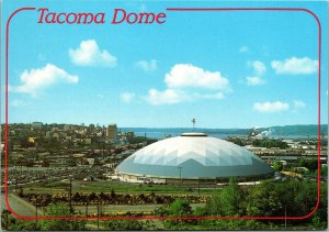 VINTAGE CONTINENTAL SIZE POSTCARD AERIAL VIEW OF TACOMA DOME COMMENCEMENT BAY