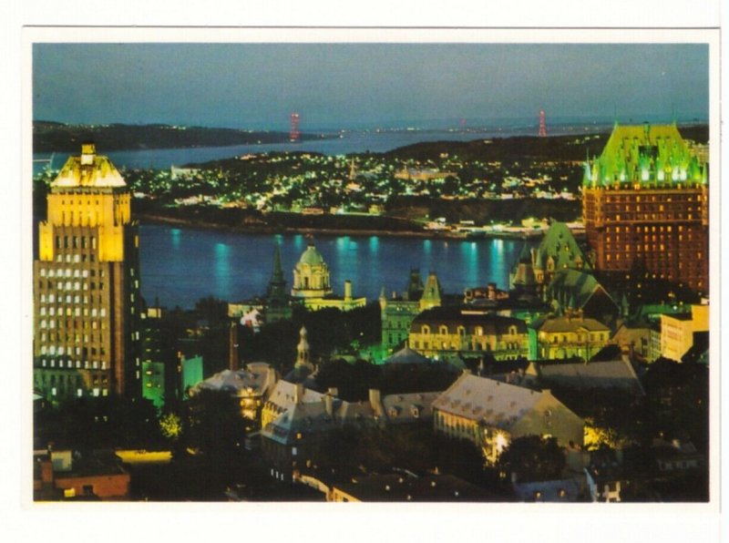 Levis, Island Of Orleans, Quebec City, Chrome Aerial Night View Postcard