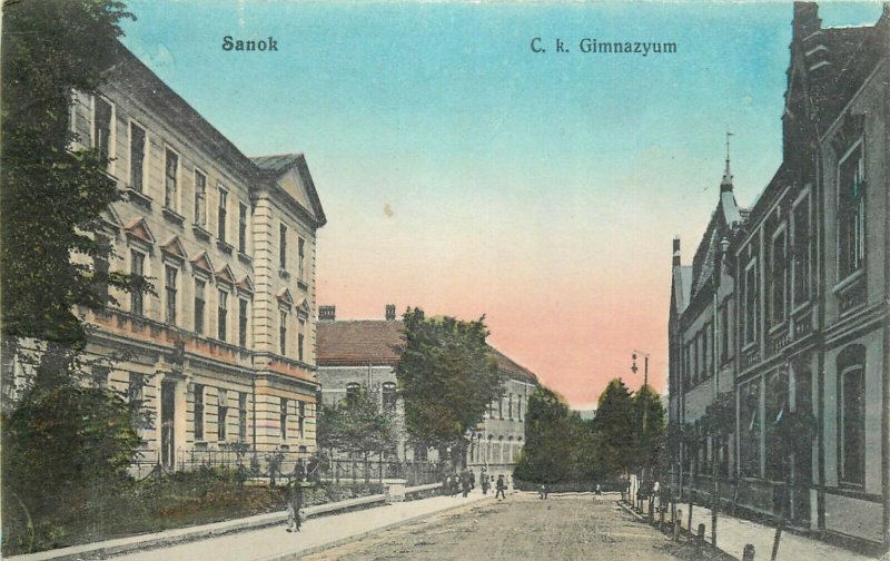 Poland Sanok C. k. Gimnazyum ulica postcard 1914