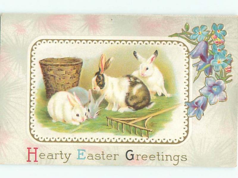 Divided-Back EASTER BUNNY RABBIT SCENE Cute Postcard AA1137