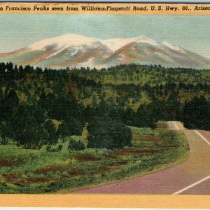 c1940s AZ, Arizona Williams-Flagstaff Road US Route 66 San Francisco Peaks A330