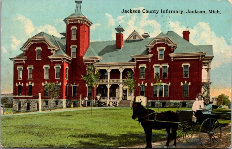 Postcard Jackson County Infirmary in Jackson, Michigan