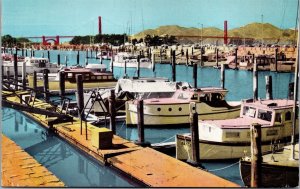 Vtg San Francisco California CA Yacht Harbor & Golden Gate Bridge 1950s Postcard