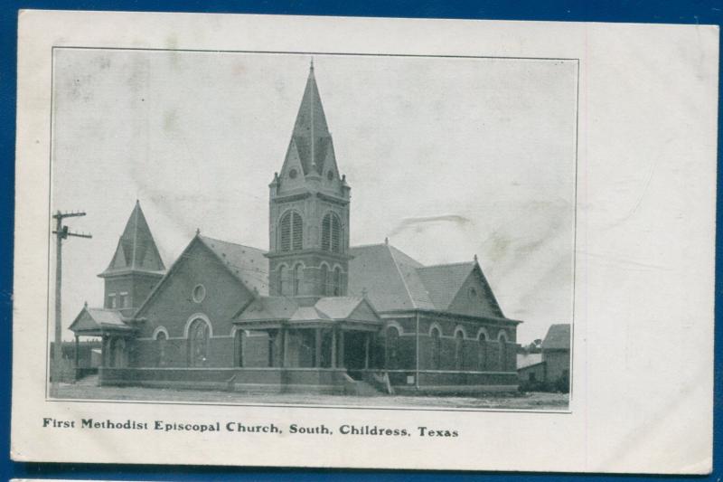 Childress Texas tx First Methodist Episcopal Church South litho postcard