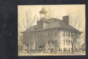 RPPC GILMORE CITY IOWA PUBLIC SCHOOL BUILDING VINTAGE REAL PHOTO POSTCARD