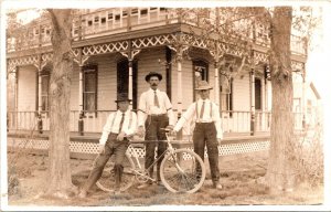 RPPC Men with Bicycle LJ Gough Big Timber Montana Real Photo Postcard