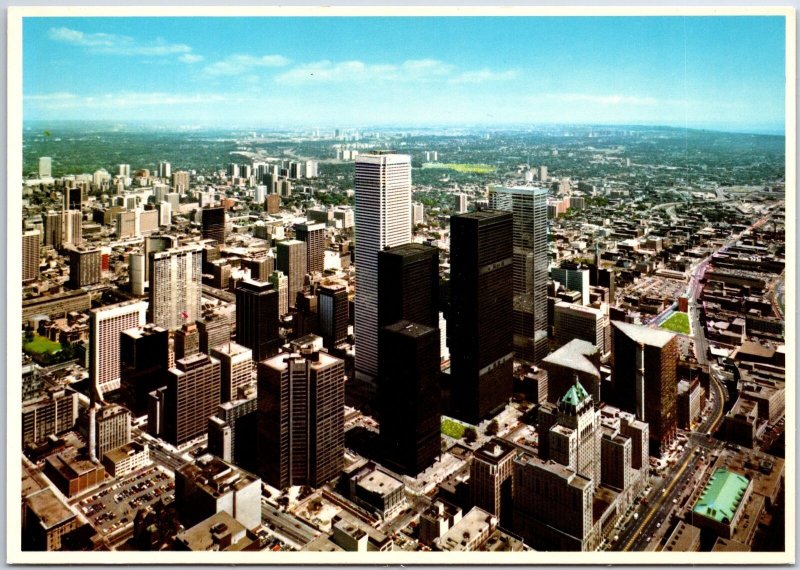 VINTAGE CONTINENTAL SIZED POSTCARD BIRD'S EYE VIEW OF DOWNTOWN TORONTO CANADA